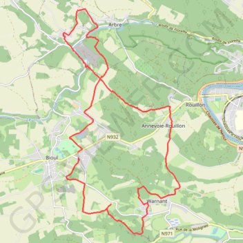 Itinéraire Boucle Bioul - Warnant - Arbre, distance, dénivelé, altitude, carte, profil, trace GPS