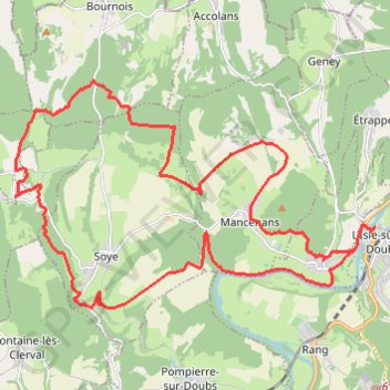 Itinéraire Rando de l'Isle sur le Doubs, distance, dénivelé, altitude, carte, profil, trace GPS