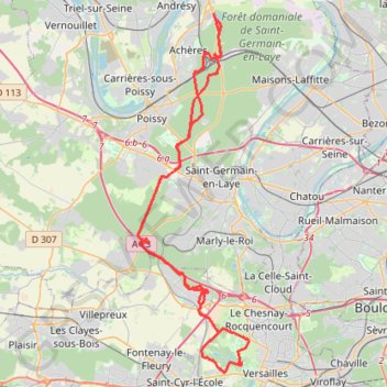 Itinéraire Boucle Cora-Chateau de Versailles-Cora, distance, dénivelé, altitude, carte, profil, trace GPS