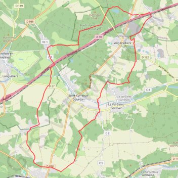 Itinéraire Angervilliers - Dourdan, distance, dénivelé, altitude, carte, profil, trace GPS