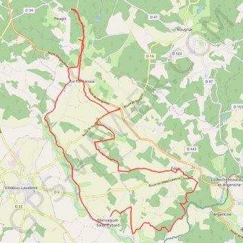 Itinéraire Blanzaguet, distance, dénivelé, altitude, carte, profil, trace GPS