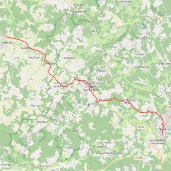 Itinéraire Nontron / Marthon, distance, dénivelé, altitude, carte, profil, trace GPS