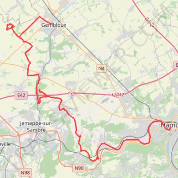 Itinéraire Namen to Gembloers, distance, dénivelé, altitude, carte, profil, trace GPS