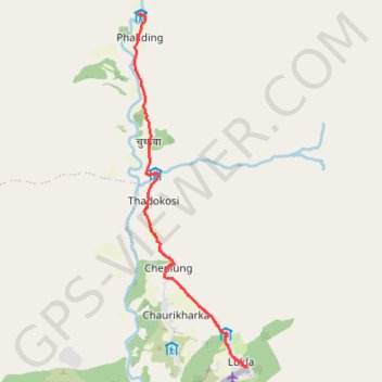 Itinéraire Jour1 Lukla Phakding, distance, dénivelé, altitude, carte, profil, trace GPS