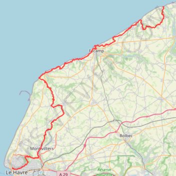 Itinéraire GR 21 : Du Havre à Veulettes-sur-Mer (Seine-Maritime), distance, dénivelé, altitude, carte, profil, trace GPS