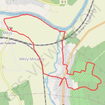 Itinéraire Rando Moulins à Mézy, distance, dénivelé, altitude, carte, profil, trace GPS