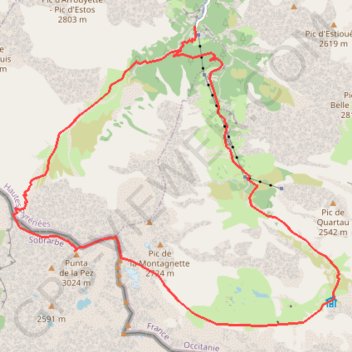 Itinéraire Pic de la Pez, pic de l'Abeillé depuis le pont du Prat, distance, dénivelé, altitude, carte, profil, trace GPS