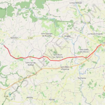 Itinéraire Domfront / Barenton, distance, dénivelé, altitude, carte, profil, trace GPS