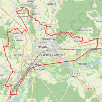 Itinéraire Autour de Noyon à partir de Salency, distance, dénivelé, altitude, carte, profil, trace GPS