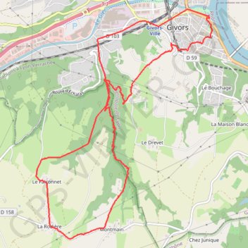 Itinéraire Autour de Givors, distance, dénivelé, altitude, carte, profil, trace GPS