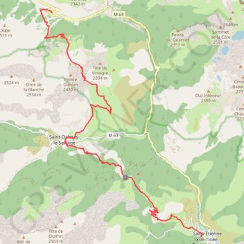 Itinéraire Bousiéyas > St-Etienne-de-Tinée (Via Alpina), distance, dénivelé, altitude, carte, profil, trace GPS