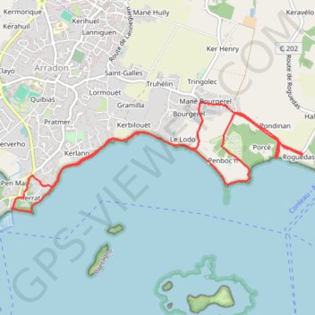 Itinéraire Arradon (la pointe), distance, dénivelé, altitude, carte, profil, trace GPS