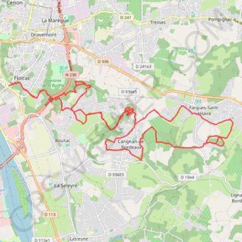 Itinéraire Floirac - Bouliac - Carignan-de-Bordeaux - Fargues-Saint-Hilaire, distance, dénivelé, altitude, carte, profil, trace GPS