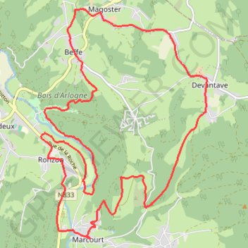 Itinéraire Marcourt (Rendeux) - Province du Luxembourg - Belgique, distance, dénivelé, altitude, carte, profil, trace GPS