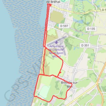 Itinéraire Balade à Breville-sur-Mer, distance, dénivelé, altitude, carte, profil, trace GPS