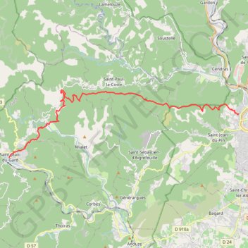 Itinéraire ALES - Saint JEAN DU GARD, distance, dénivelé, altitude, carte, profil, trace GPS