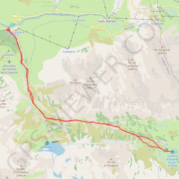 Itinéraire Super Barèges - Cabane d'Aygues Cluses, distance, dénivelé, altitude, carte, profil, trace GPS
