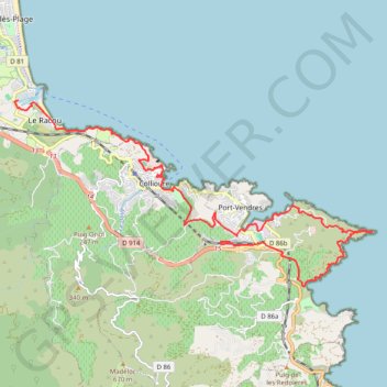 Itinéraire Le sentier du littoral de Port Argeles à Port Vendres, distance, dénivelé, altitude, carte, profil, trace GPS