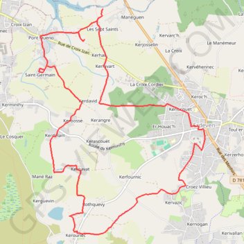 Itinéraire Sentier des villages d'Erdeven, distance, dénivelé, altitude, carte, profil, trace GPS
