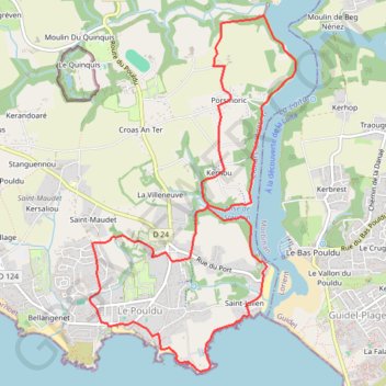 Itinéraire Le Pouldu - randogps.net, distance, dénivelé, altitude, carte, profil, trace GPS