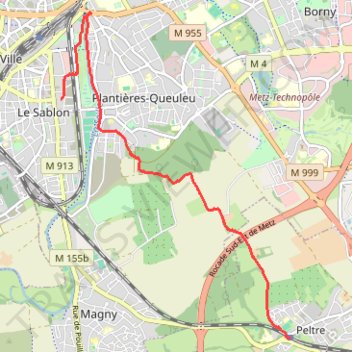 Itinéraire Peltre - Queuleu - Sablon, distance, dénivelé, altitude, carte, profil, trace GPS