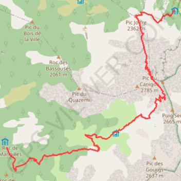 Itinéraire 3 Mariailles-Canigou-Cortalets, distance, dénivelé, altitude, carte, profil, trace GPS