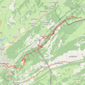 Itinéraire Grande Traversée du Jura (GTJ) - Les Seignes - Pontarlier, distance, dénivelé, altitude, carte, profil, trace GPS