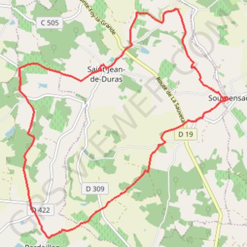 Itinéraire La randonnée des trois bourgs en Duraquois - Pays du Dropt, distance, dénivelé, altitude, carte, profil, trace GPS