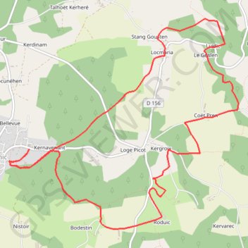Itinéraire Quistinic : Saint Roch, Locmaria, distance, dénivelé, altitude, carte, profil, trace GPS