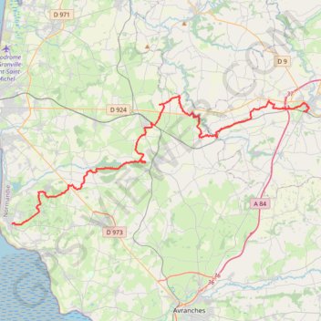 Itinéraire Les belvédères du Mont-Saint-Michel : de Villedieu-les-Poêles à Carolles, distance, dénivelé, altitude, carte, profil, trace GPS
