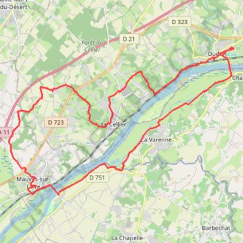 Itinéraire Oudon - Launay - Mauves, distance, dénivelé, altitude, carte, profil, trace GPS
