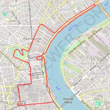 Itinéraire Bordeaux circuit jaune, distance, dénivelé, altitude, carte, profil, trace GPS