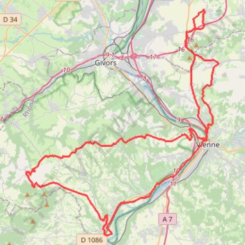 Itinéraire croix Régis Longe Condrieu, distance, dénivelé, altitude, carte, profil, trace GPS