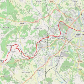 Itinéraire Angoulème / Châteauneuf-sur-Charente, distance, dénivelé, altitude, carte, profil, trace GPS