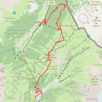 Itinéraire Aiguillettes des Posettes, distance, dénivelé, altitude, carte, profil, trace GPS
