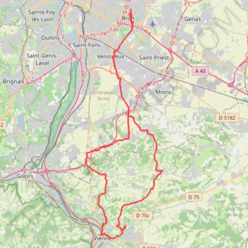 Itinéraire Bron Cyclisme, distance, dénivelé, altitude, carte, profil, trace GPS