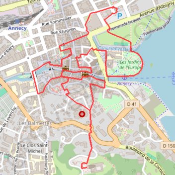 Itinéraire Annecy, la Venise des Alpes, distance, dénivelé, altitude, carte, profil, trace GPS