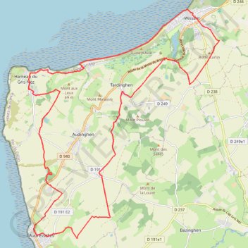 Itinéraire Circuit du Cap Gris-Nez, distance, dénivelé, altitude, carte, profil, trace GPS
