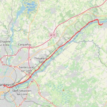 Itinéraire 1 Nantes-Champtoceaux 29.50 km, distance, dénivelé, altitude, carte, profil, trace GPS