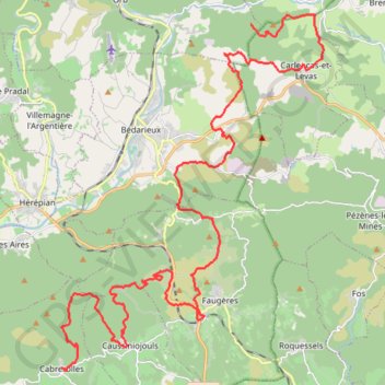 Itinéraire Grande Traversée de l'Hérault - itinéraire Sud - de Montbarri à Cabrerolles, distance, dénivelé, altitude, carte, profil, trace GPS