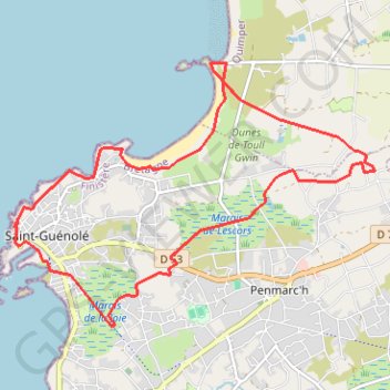 Itinéraire Saint - Guénolé, distance, dénivelé, altitude, carte, profil, trace GPS
