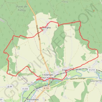 Itinéraire Coulanges-sur-Yonne, distance, dénivelé, altitude, carte, profil, trace GPS