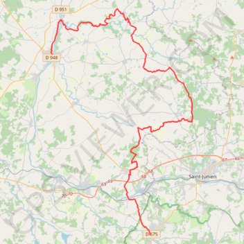 Itinéraire TCH J2 Rochechouart - Confolens, distance, dénivelé, altitude, carte, profil, trace GPS