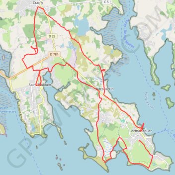 Itinéraire Rando Locmariaquer, distance, dénivelé, altitude, carte, profil, trace GPS