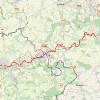 Itinéraire Thuin / Maubeuge, distance, dénivelé, altitude, carte, profil, trace GPS