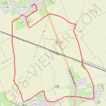 Itinéraire Mercatel - Boisleux-Saint-Marc - Boiry-Becquerelle, distance, dénivelé, altitude, carte, profil, trace GPS