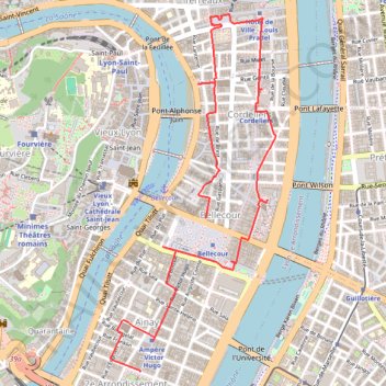 Itinéraire Bellecourt-Terreaux-Perrache, distance, dénivelé, altitude, carte, profil, trace GPS