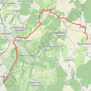 Itinéraire Fay-en-Montagne - Lavigny Via Voiteur, distance, dénivelé, altitude, carte, profil, trace GPS