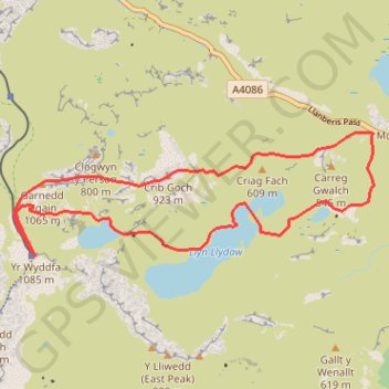 Itinéraire Snowdon from pen y pass, distance, dénivelé, altitude, carte, profil, trace GPS