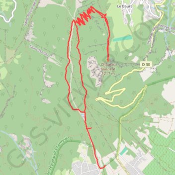 Itinéraire Col de Baure et Château Nardent, distance, dénivelé, altitude, carte, profil, trace GPS